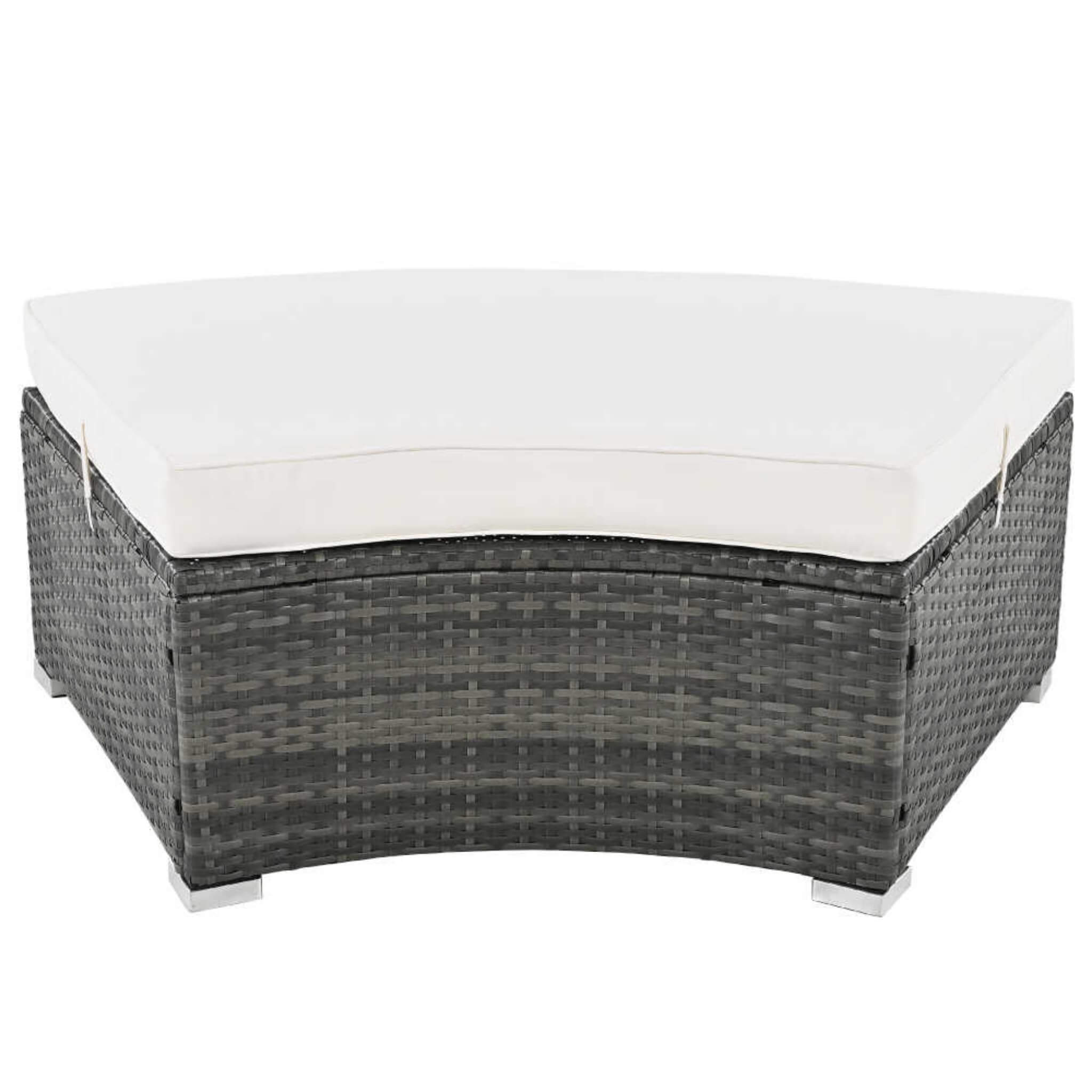 Elegant Beige Circular Rattan Patio Sofa Set With Tempered Glass Coffee Table And 6 Pillows