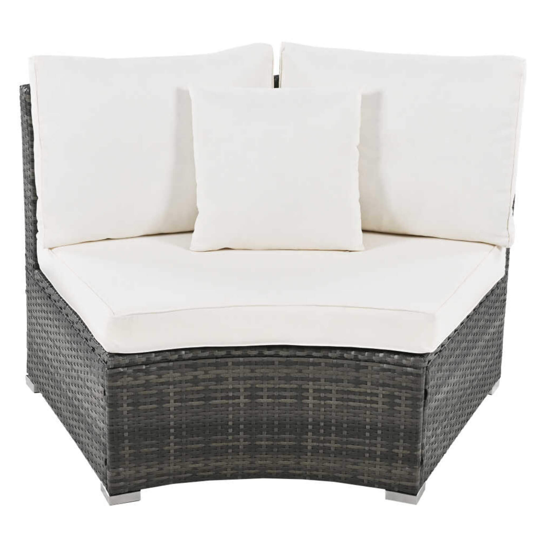 Elegant Beige Circular Rattan Patio Sofa Set With Tempered Glass Coffee Table And 6 Pillows