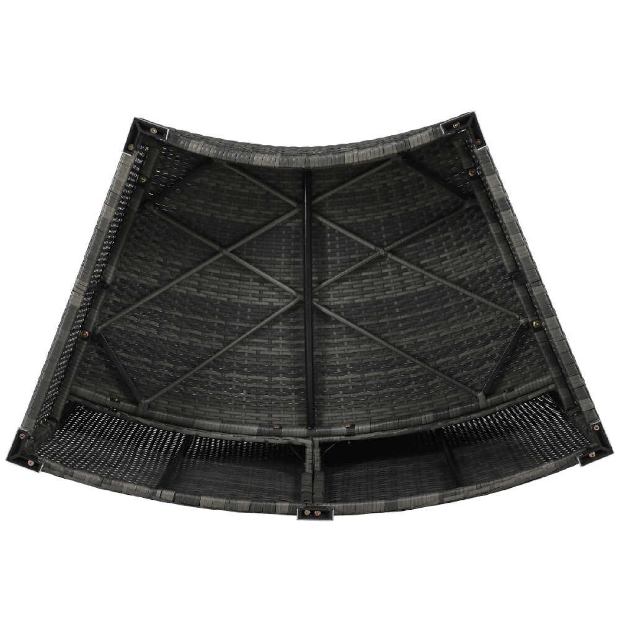 Elegant Beige Circular Rattan Patio Sofa Set With Tempered Glass Coffee Table And 6 Pillows