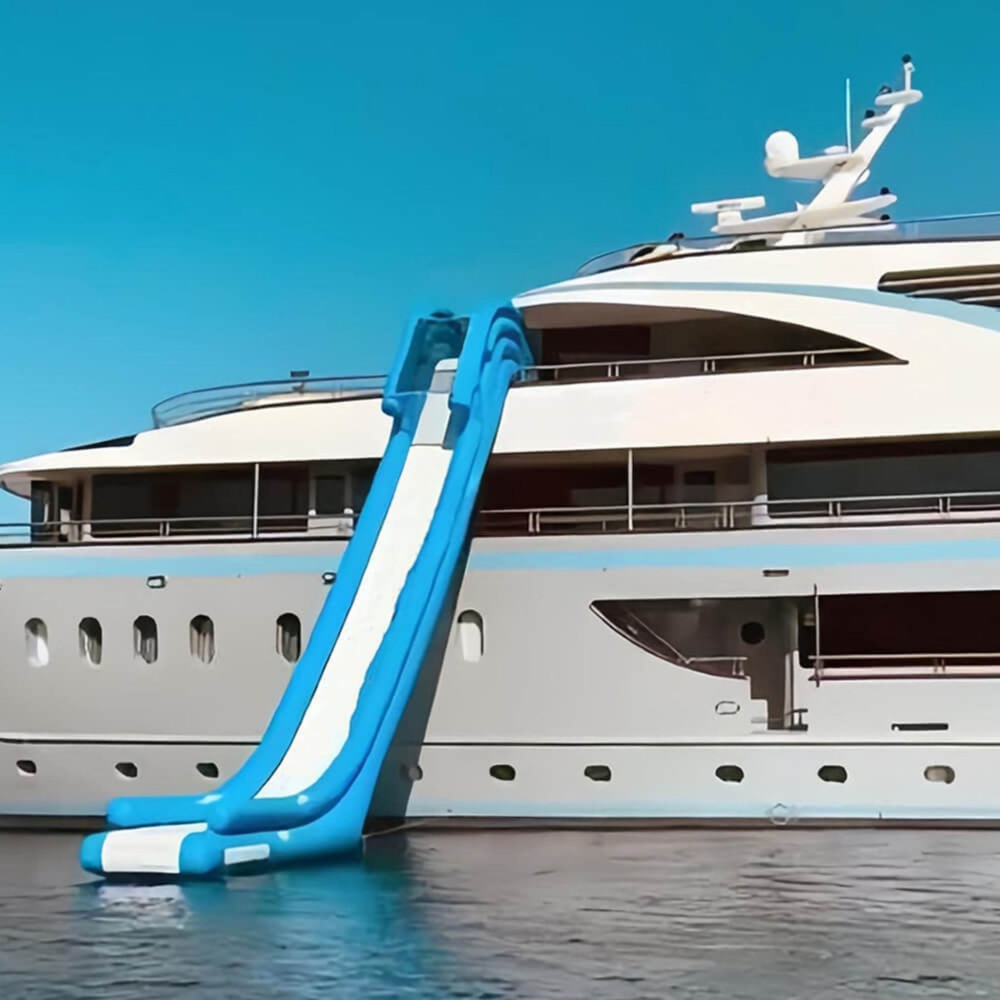Extra Large Inflatable Private Dock Swimming Pool Yacht Water Slide With Safety Net And Electric Air Pump