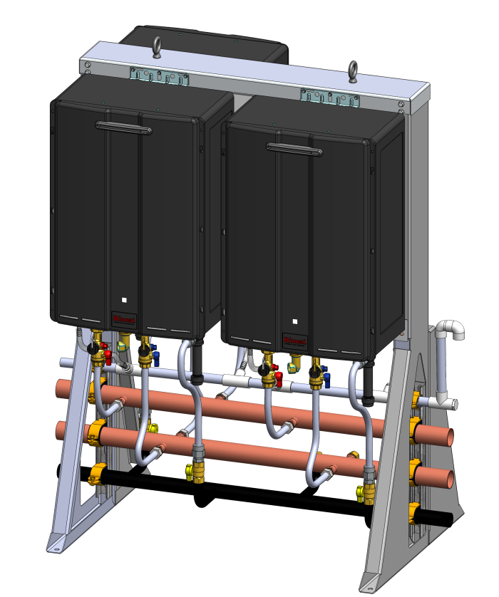 Rinnai Interior Free Standing Rack 2-Unit NG with Condensate Neutralization Kit & Cascade Cable