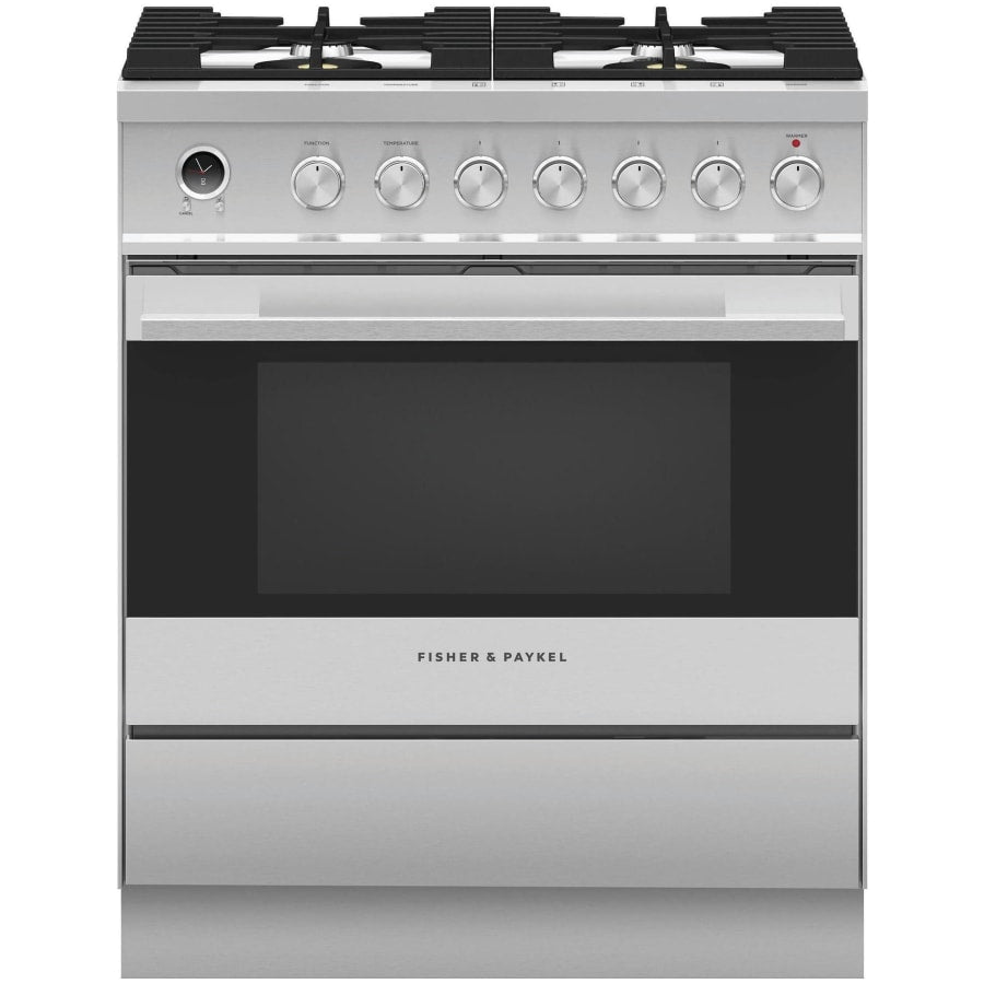 Fisher & Paykel 30" Series 9 Contemporary Dual Fuel Range, 4 Burner – OR30SDG6X1