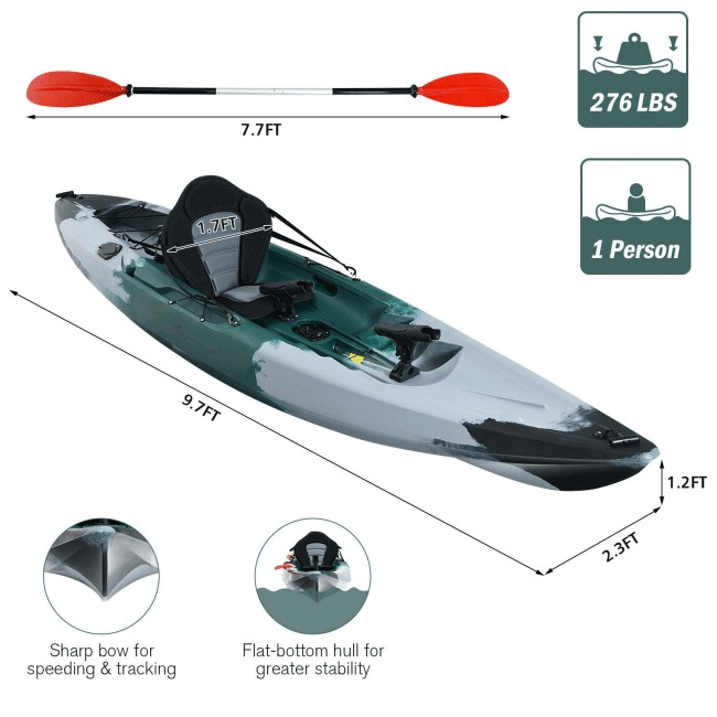 GoPlus Sit-On-Top Fishing Kayak Canoe With Fishing Rod Holders & Paddle, 10FT