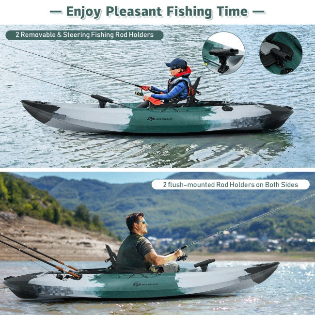 GoPlus Sit-On-Top Fishing Kayak Canoe With Fishing Rod Holders & Paddle, 10FT