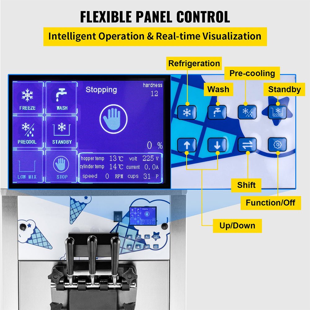 Heavy Duty Commercial Two Hopper Soft Serve Ice Cream Machine With LCD Panel, 2500W (95372618)