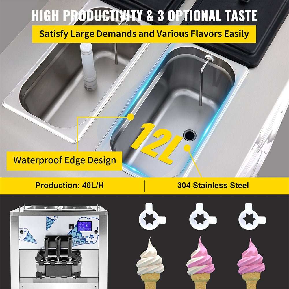 Heavy Duty Commercial Two Hopper Soft Serve Ice Cream Machine With LCD Panel, 2500W (95372618)