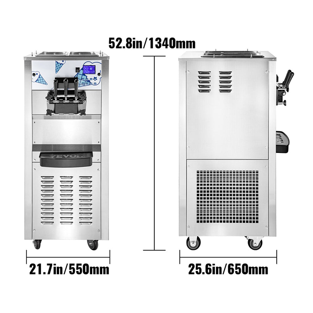 Heavy Duty Commercial Two Hopper Soft Serve Ice Cream Machine With LCD Panel, 2500W (95372618)