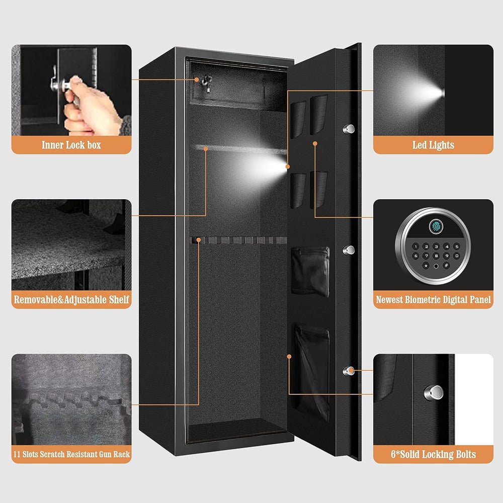 57 Inch High Capacity Extra Large Biometric Home Gun Safe W/ Inner Lockbox For Rifles & Pistols (93516472)