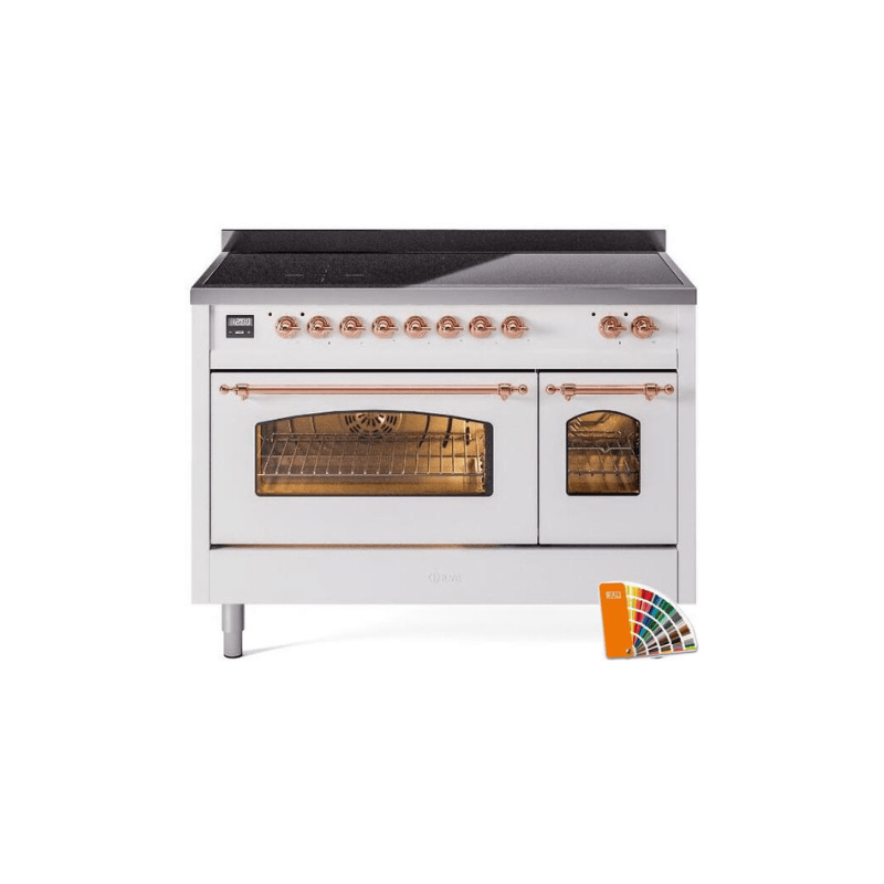 ILVE 48" Nostalgie II Series Freestanding Electric Double Oven Range with 8 Elements, Triple Glass Cool Door, Convection Oven, TFT Oven Control Display and Child Lock UPI486NMP
