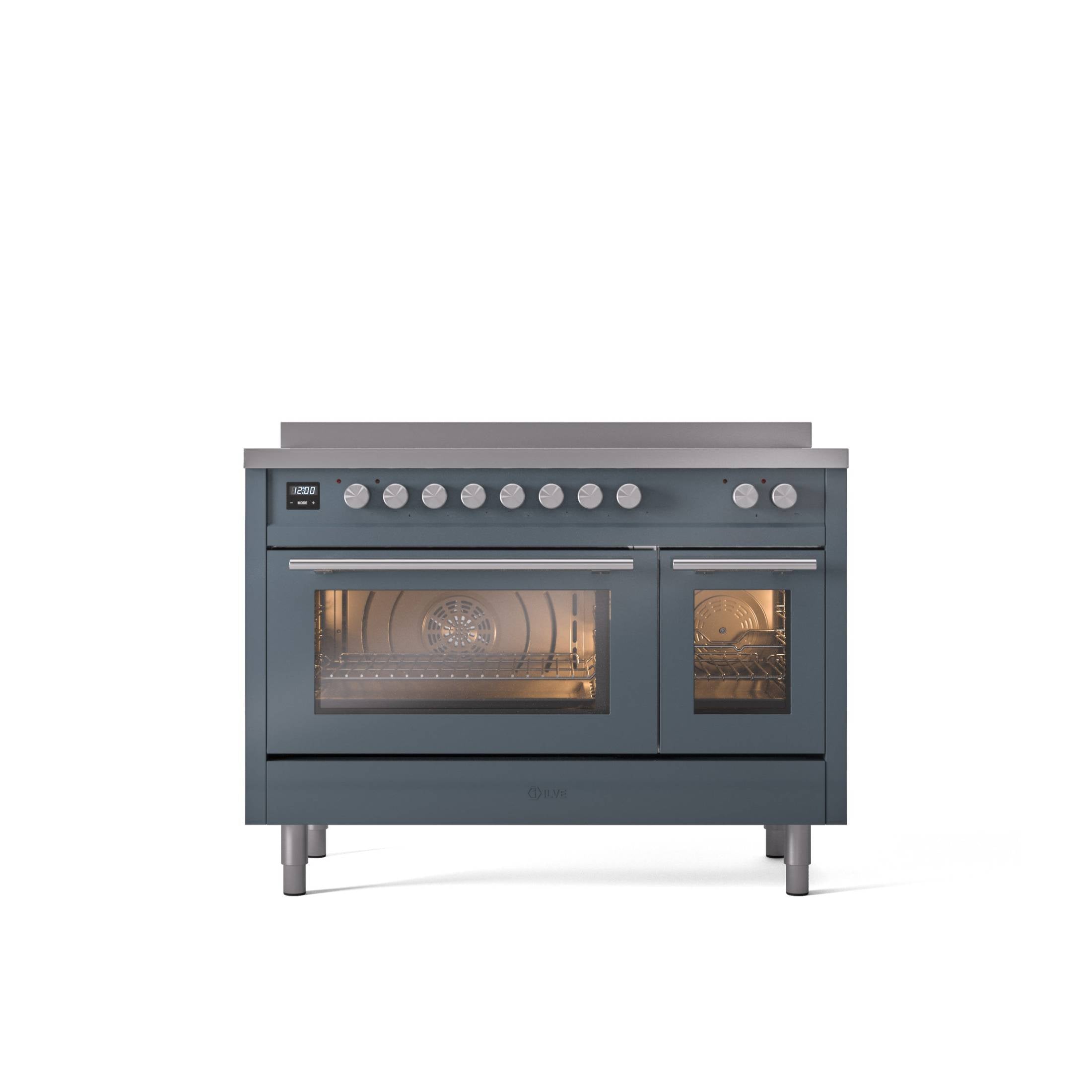 ILVE 48" Professional Plus II Series Freestanding Electric Double Oven Range with 8 Elements, Triple Glass Cool Door, Convection Oven, TFT Oven Control Display and Child Lock UPI486WMP