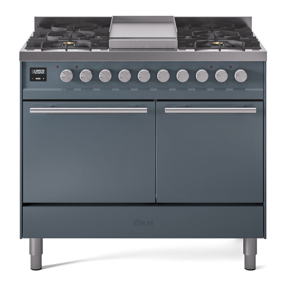 ILVE Professional Plus II 40" Dual Fuel Range with 6 Sealed Burners + Griddle Solid Door UPD40FQMP