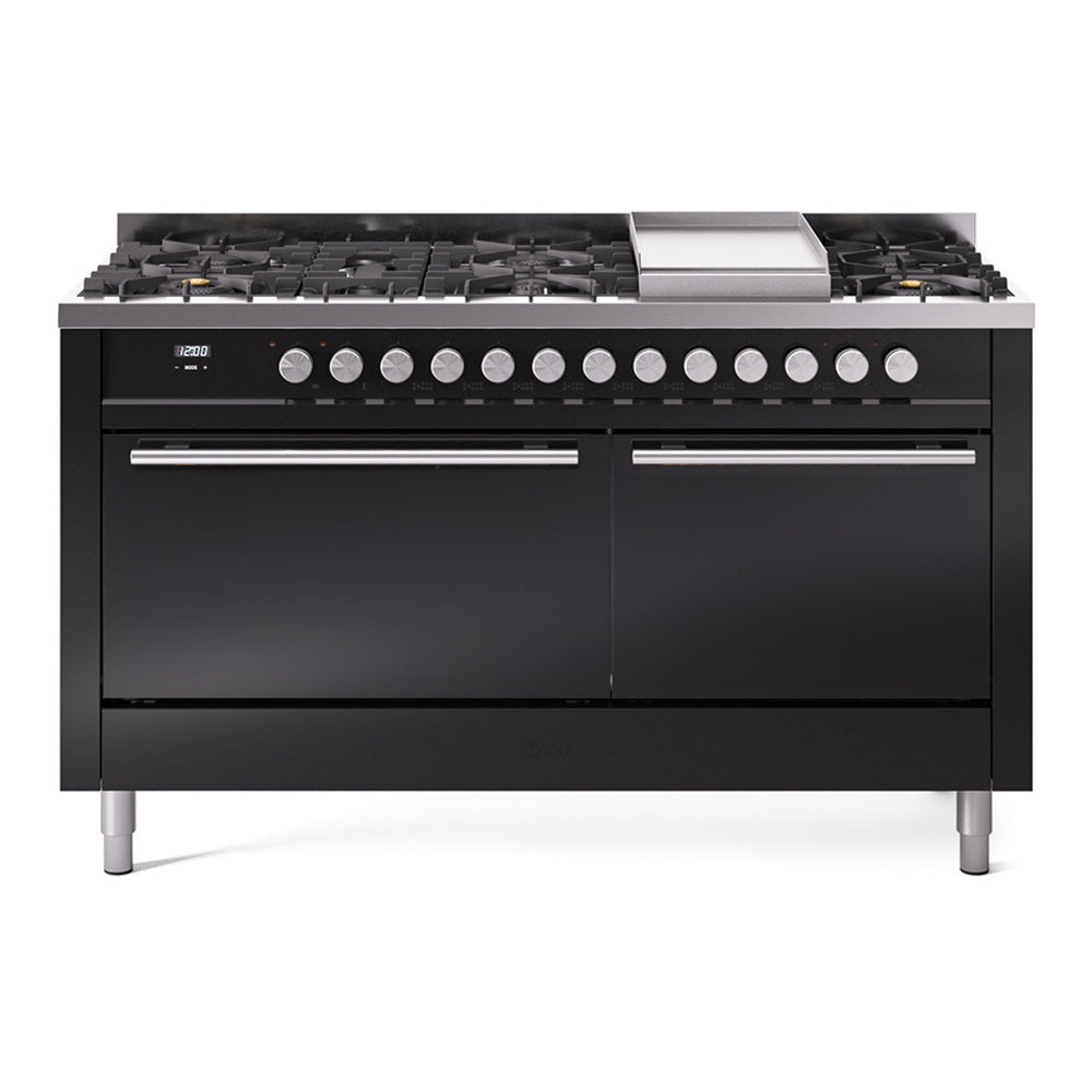 ILVE Professional Plus II 60" Dual Fuel Range with 9 Sealed Burners + Griddle Solid Door UP60FQMP