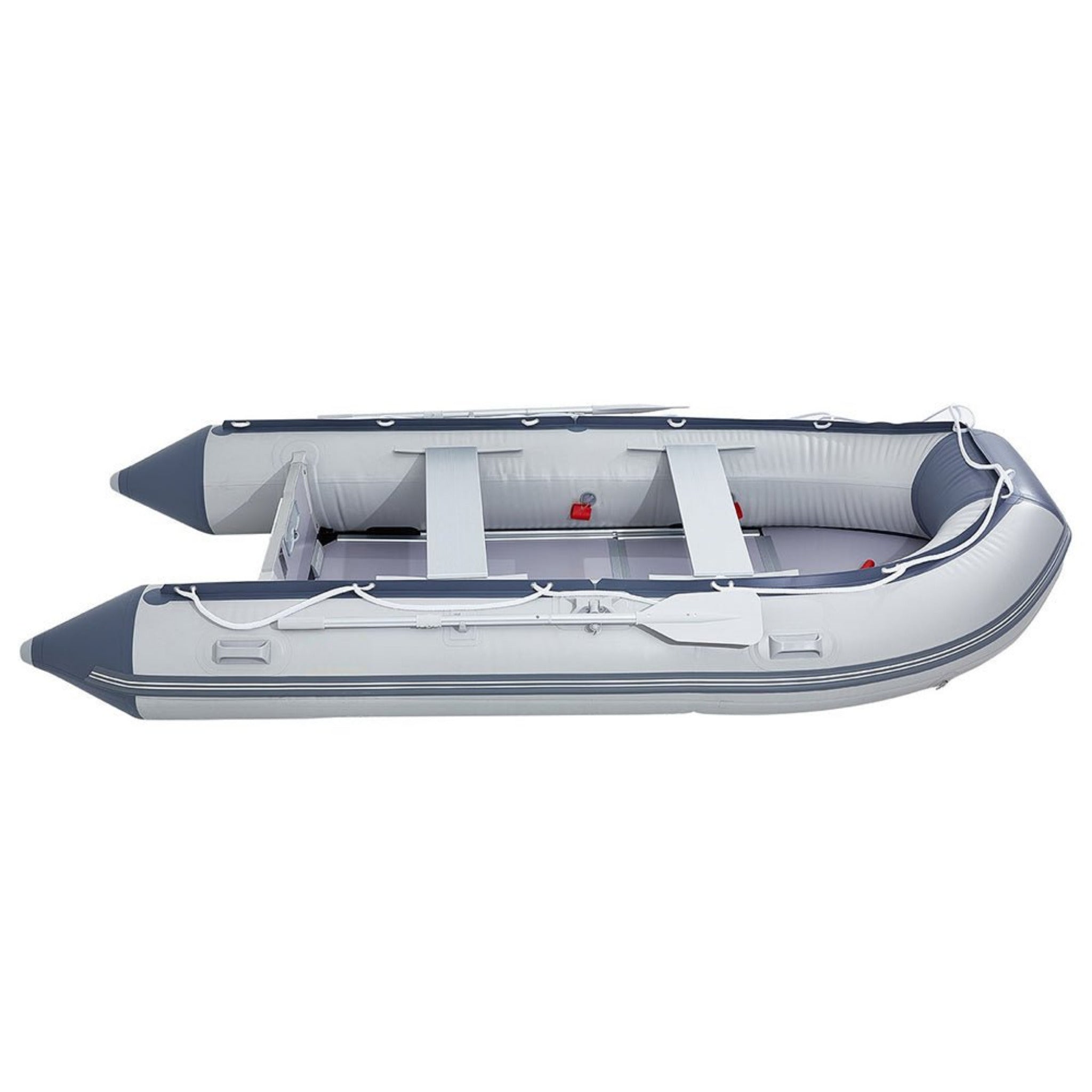 Inflatable 6-Person Emergency Dinghy Fishing Boat With Wood Floor And Aluminum Benches, 12FT
