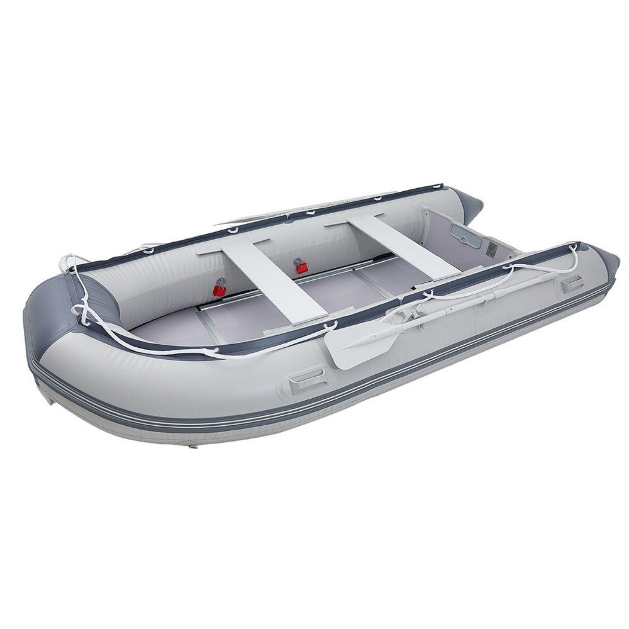 Inflatable 6-Person Emergency Dinghy Fishing Boat With Wood Floor And Aluminum Benches, 12FT