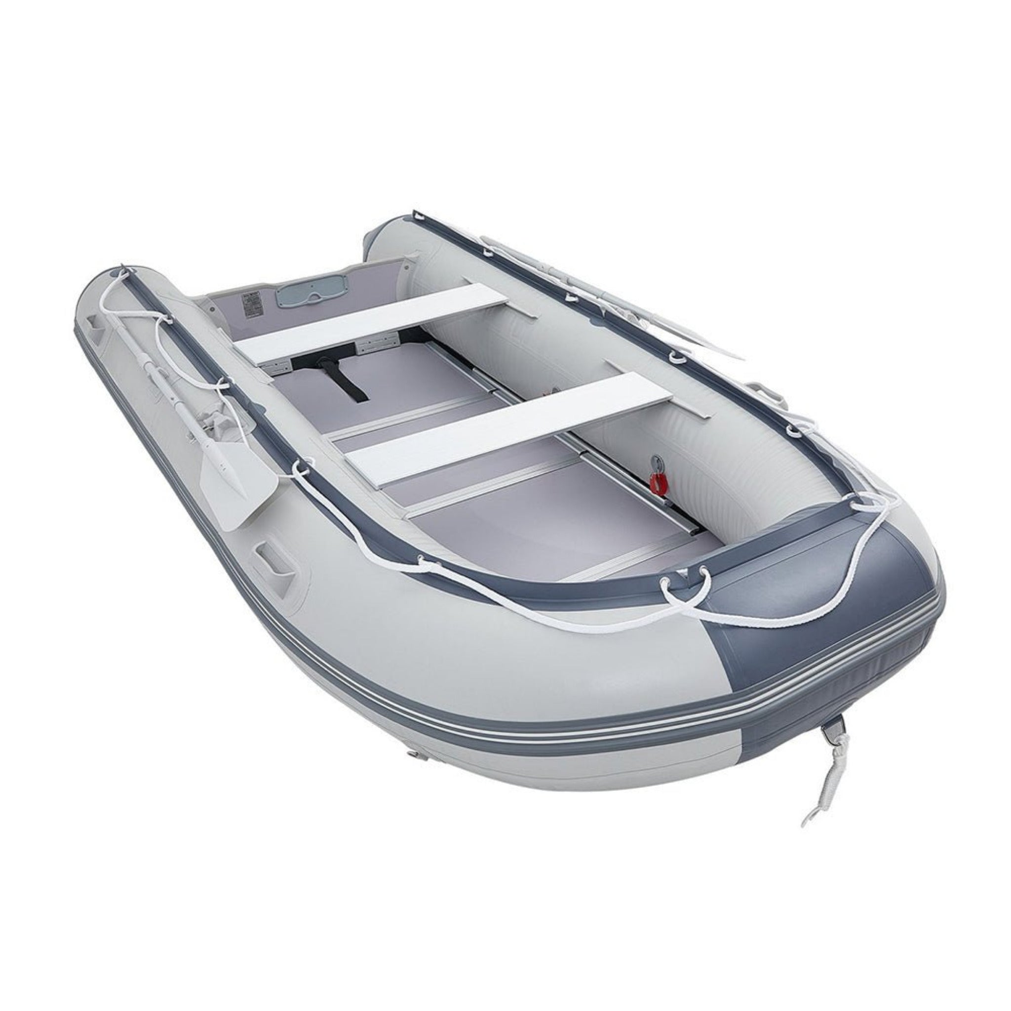 Inflatable 6-Person Emergency Dinghy Fishing Boat With Wood Floor And Aluminum Benches, 12FT