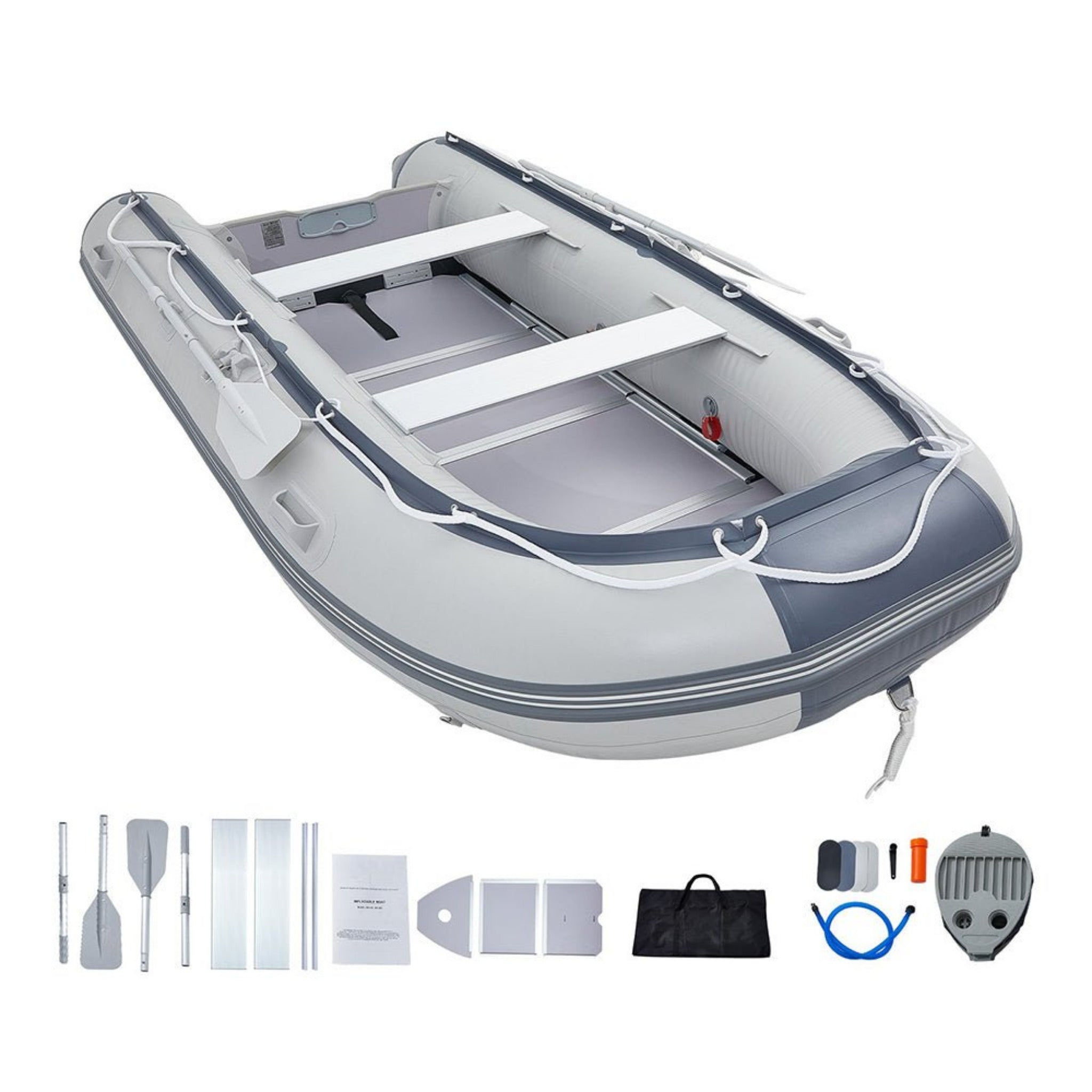 Inflatable 6-Person Emergency Dinghy Fishing Boat With Wood Floor And Aluminum Benches, 12FT