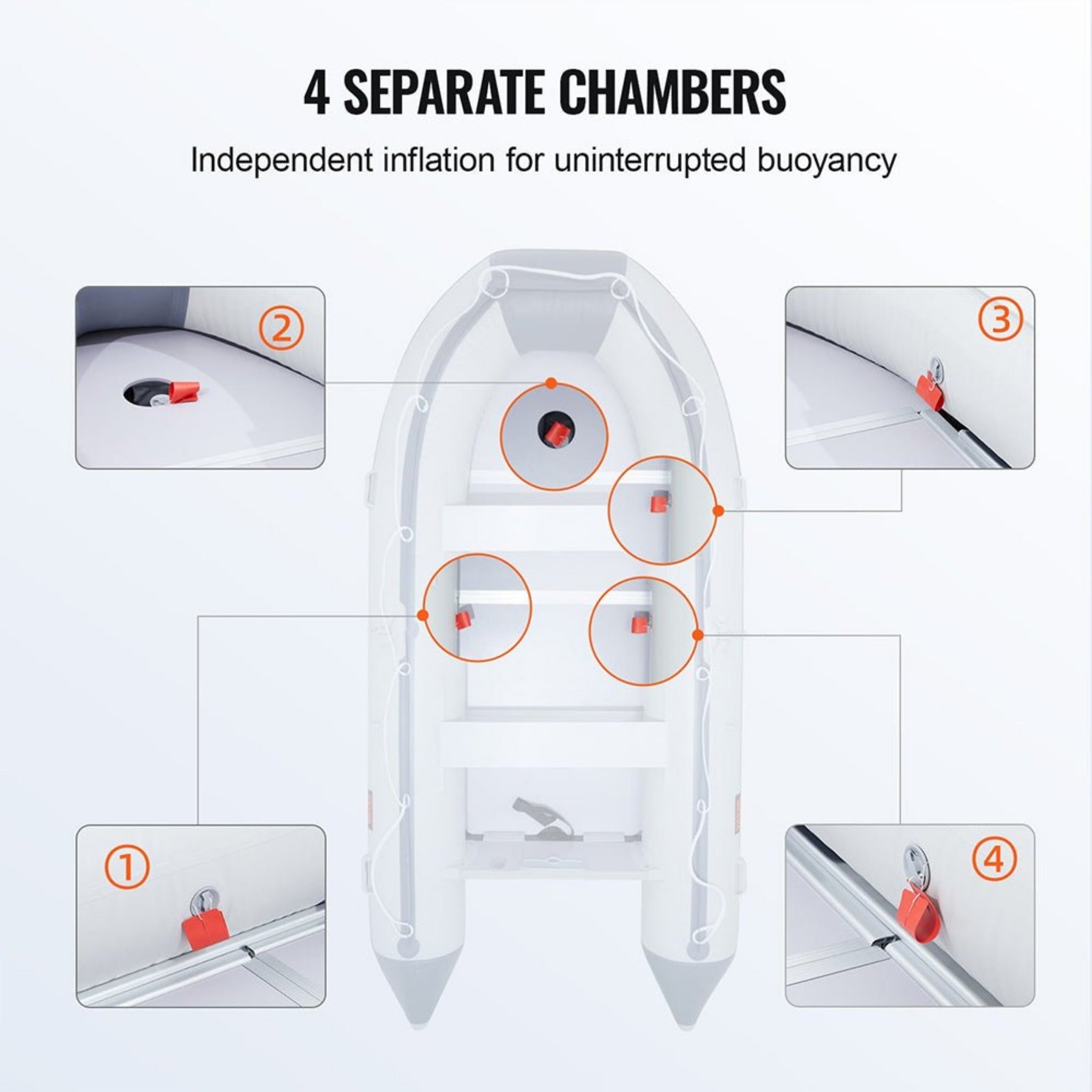 Inflatable 6-Person Emergency Dinghy Fishing Boat With Wood Floor And Aluminum Benches, 12FT