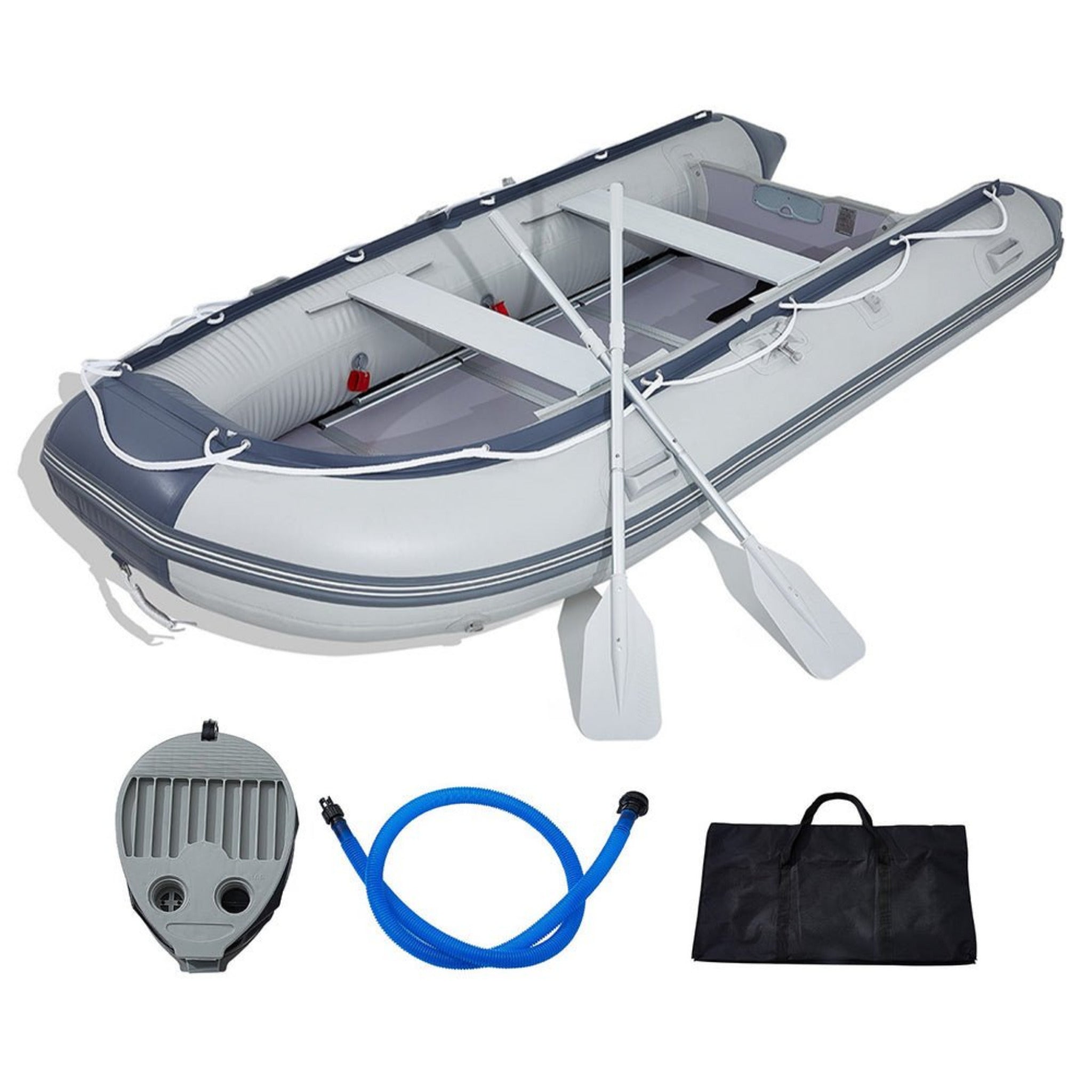Inflatable 6-Person Emergency Dinghy Fishing Boat With Wood Floor And Aluminum Benches, 12FT
