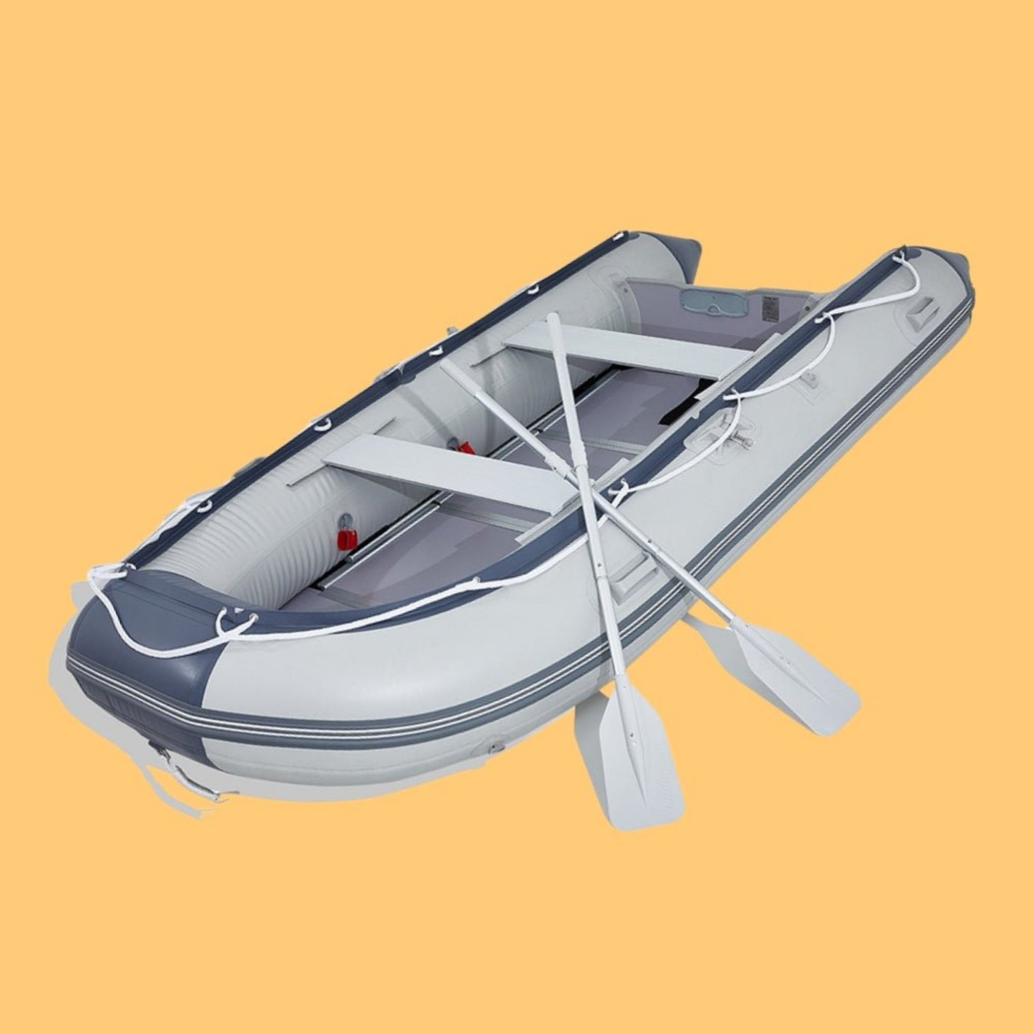 Inflatable 6-Person Emergency Dinghy Fishing Boat With Wood Floor And Aluminum Benches, 12FT