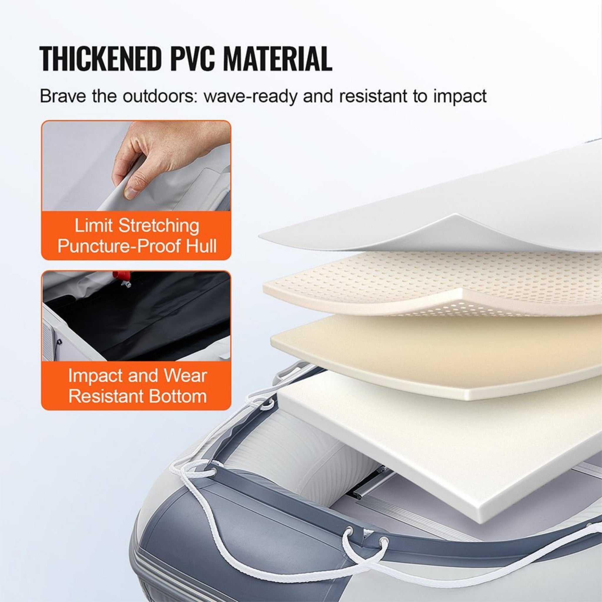 Inflatable 6-Person Emergency Dinghy Fishing Boat With Wood Floor And Aluminum Benches, 12FT