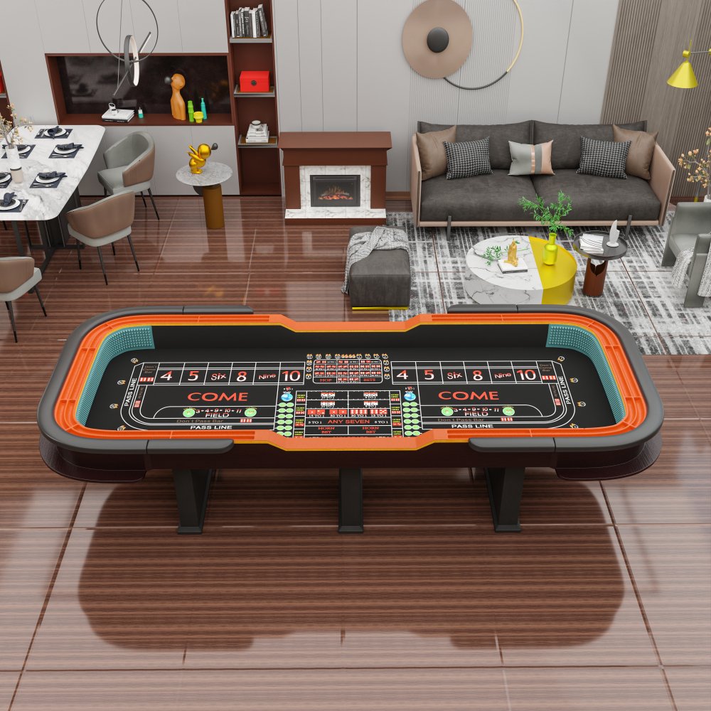 INO Premium Black Casino-Grade Deluxe Craps Dice Table With Diamond Rubber Bumper, 12FT (93816472)