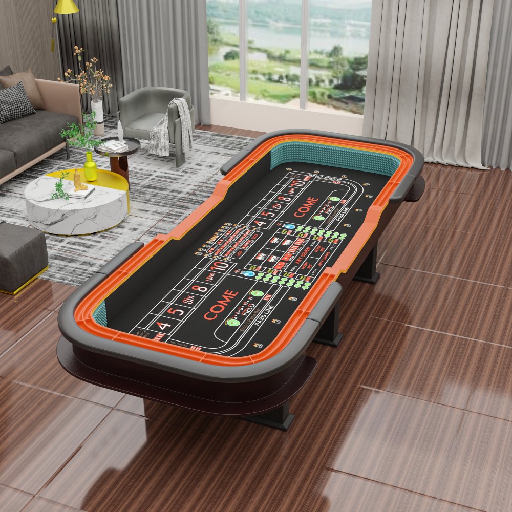 INO Premium Black Casino-Grade Deluxe Craps Dice Table With Diamond Rubber Bumper, 12FT (93816472)