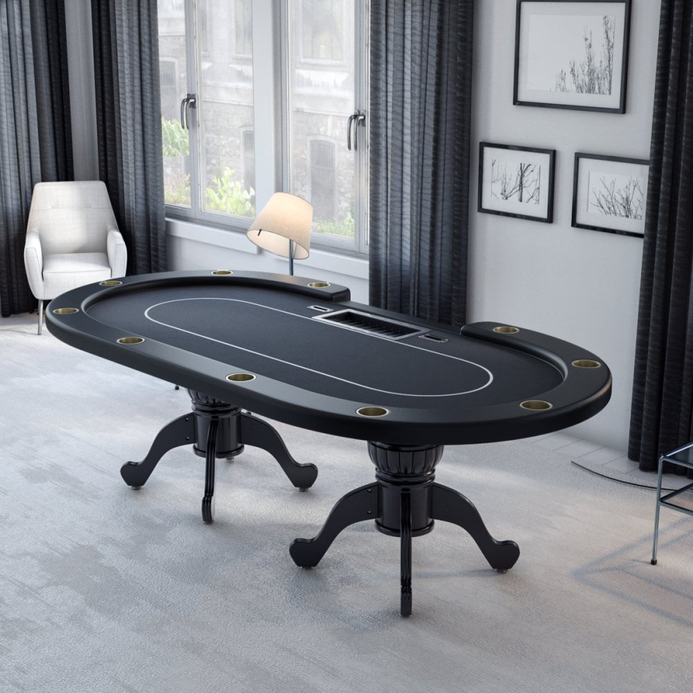 INO Premium Black Oval Poker Table With Curved Legs And DropBox, 96" (91724836)