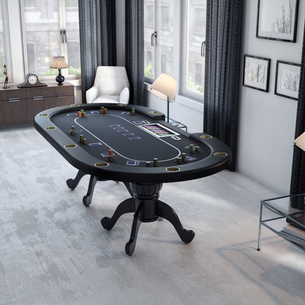INO Premium Black Oval Poker Table With Curved Legs And DropBox, 96" (91724836)