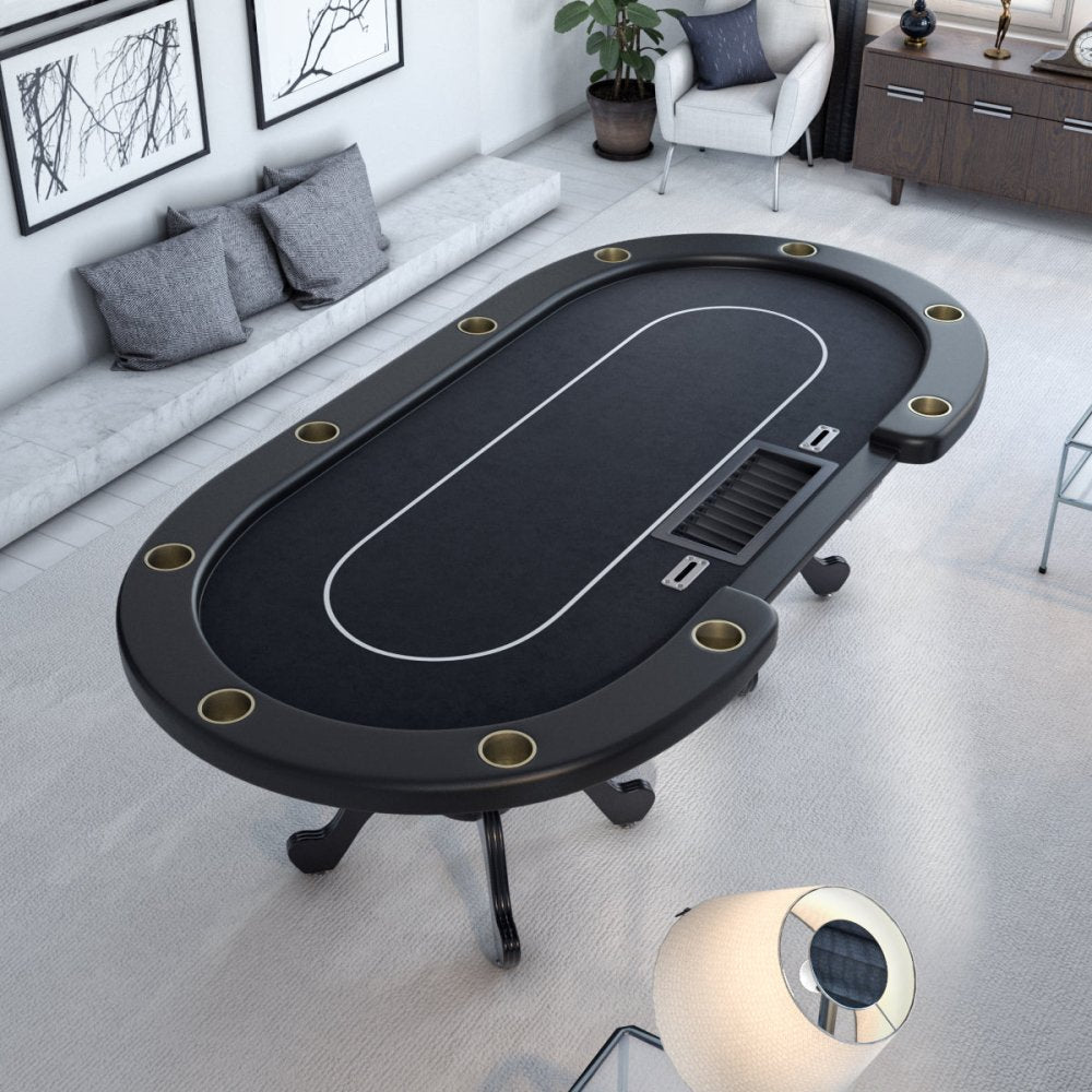 INO Premium Black Oval Poker Table With Curved Legs And DropBox, 96" (91724836)