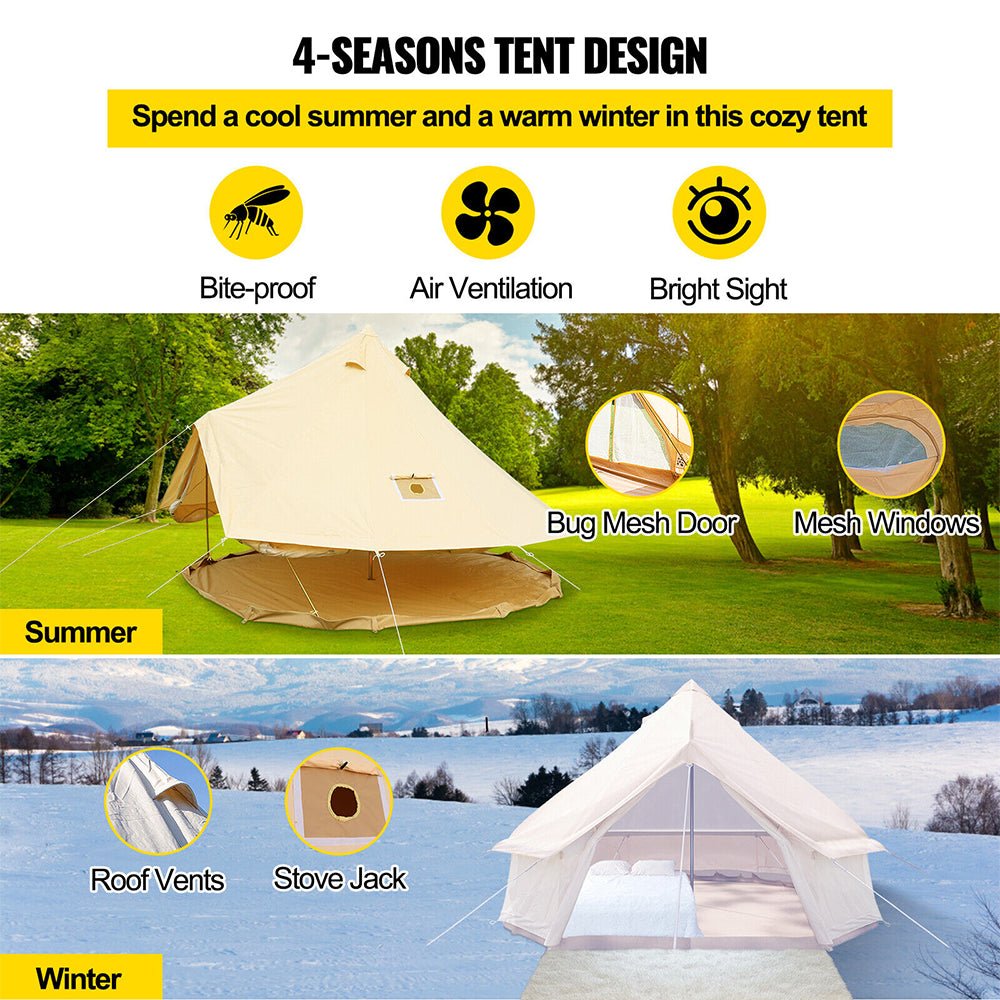 Large 10FT Outdoor Luxury Glamping Yurt Teepee Canvas Camping House W/ Stove Jack