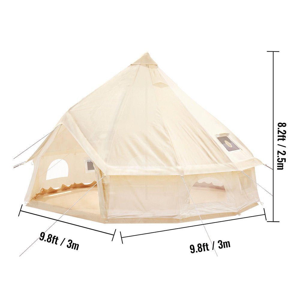 Large 10FT Outdoor Luxury Glamping Yurt Teepee Canvas Camping House W/ Stove Jack