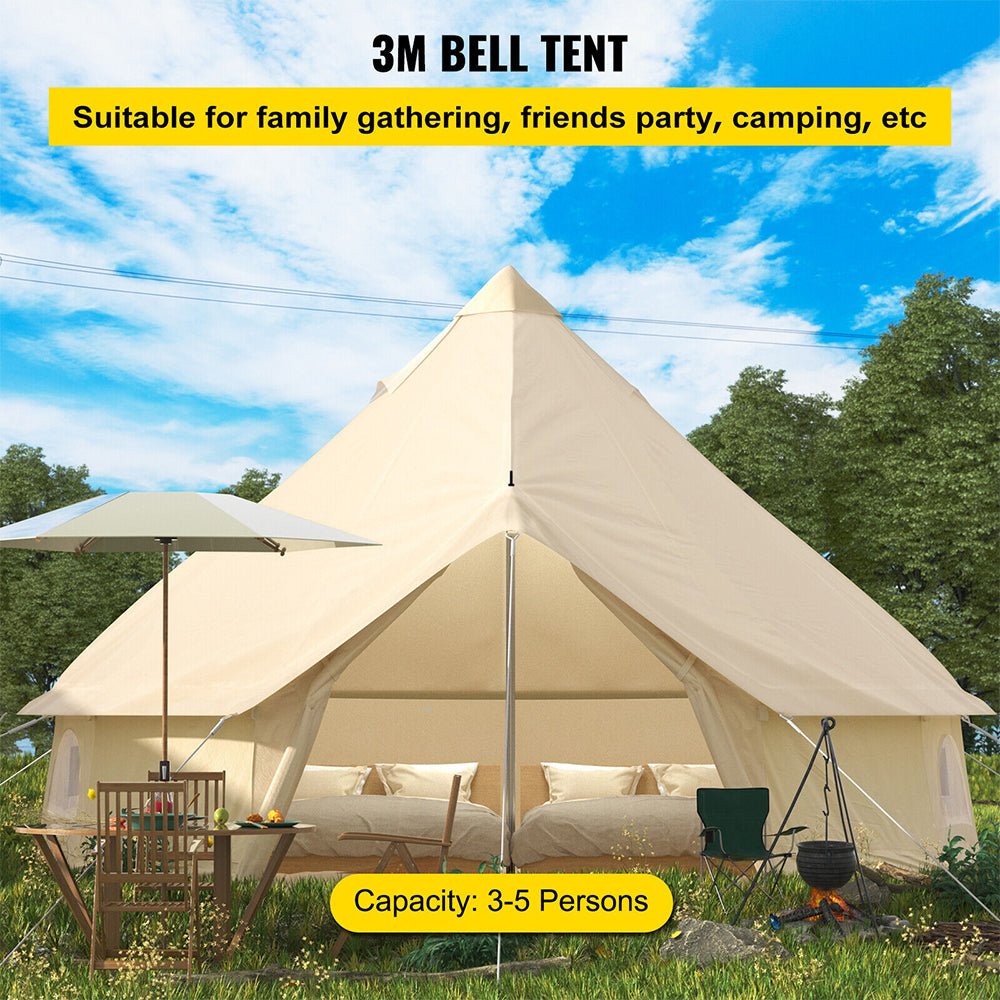 Large 10FT Outdoor Luxury Glamping Yurt Teepee Canvas Camping House W/ Stove Jack