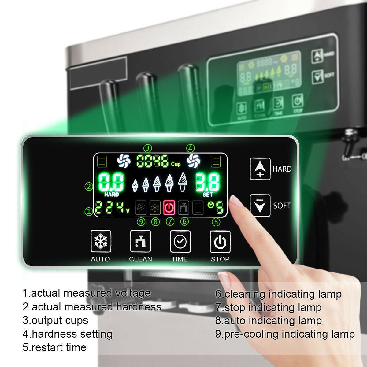 Large 20-28L/H 3 Flavor Stainless Steel Commercial Ice Cream Machine W/ LCD Display, 2200W (93747150)