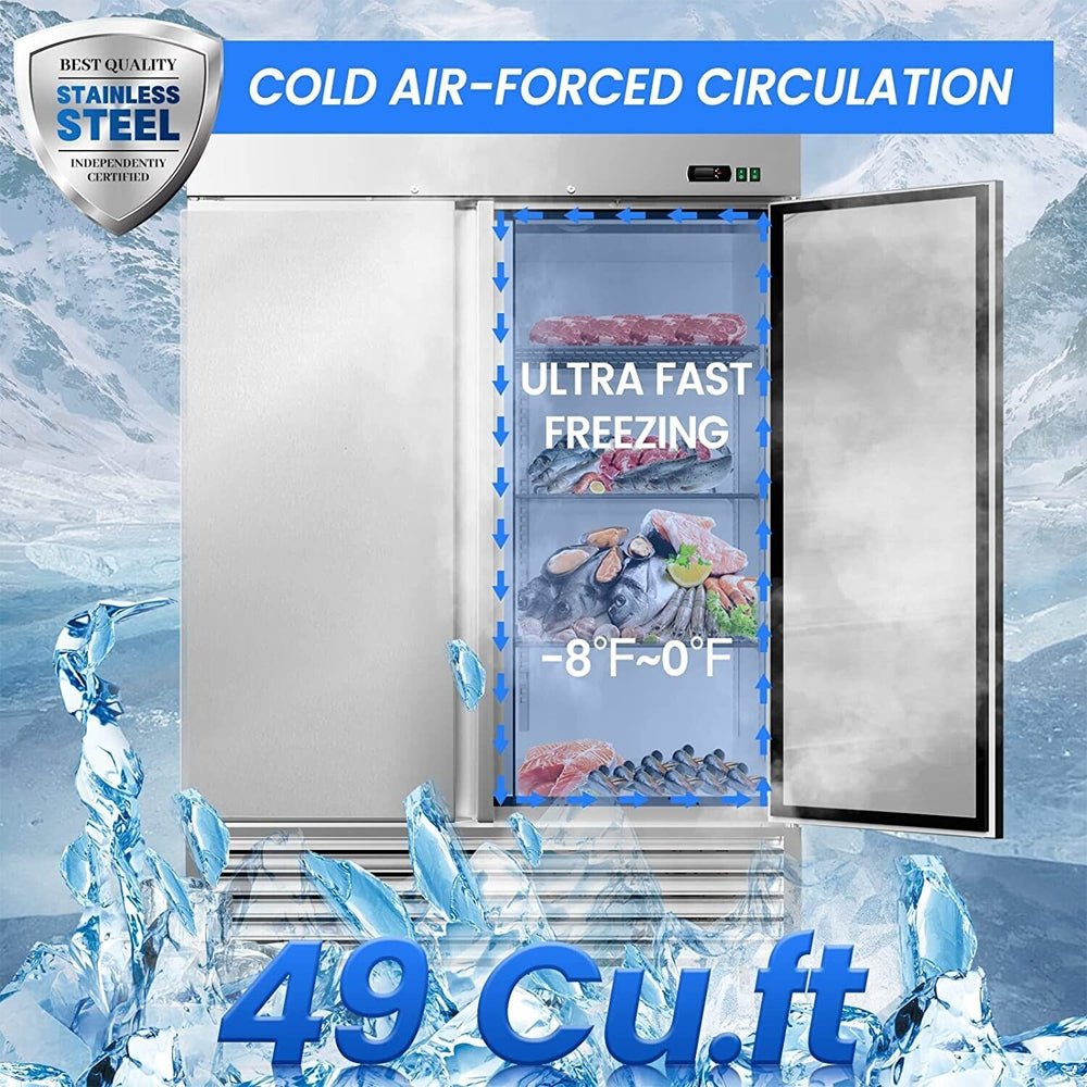 Large 49 Cu.Ft. Two Door Stainless Steel Commercial Industrial Restaurant Freezer, 54" (91857246)