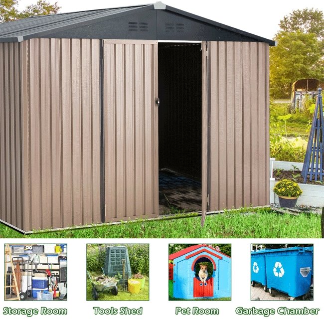 Large Heavy Duty Outdoor Metal Garden Tools Storage Utility Shed W/ Lockable Door, 8x10' (94172751)