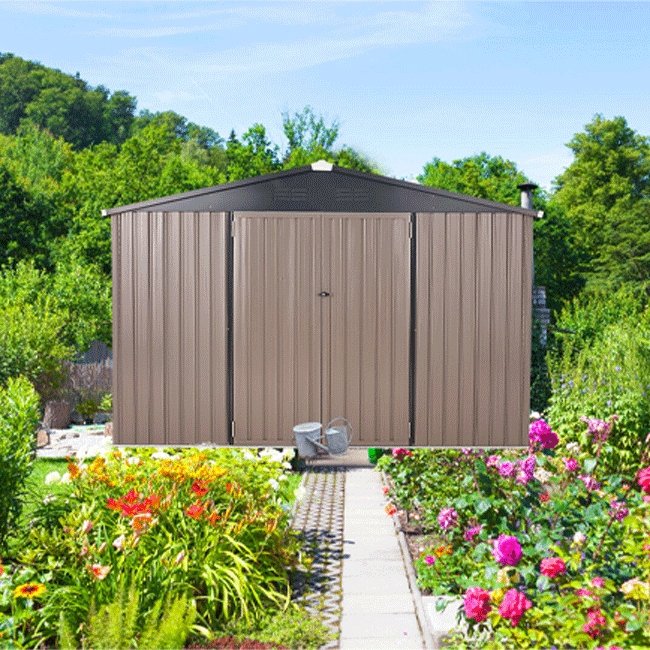 Large Heavy Duty Outdoor Metal Garden Tools Storage Utility Shed W/ Lockable Door, 8x10' (94172751)