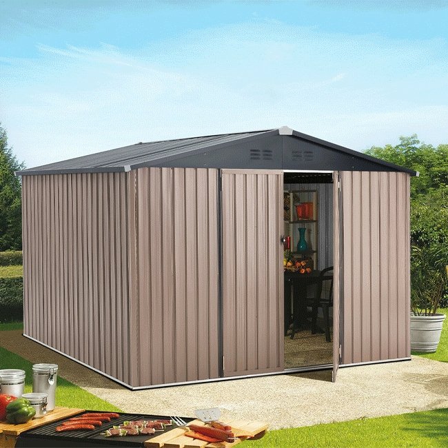 Large Heavy Duty Outdoor Metal Garden Tools Storage Utility Shed W/ Lockable Door, 8x10' (94172751)