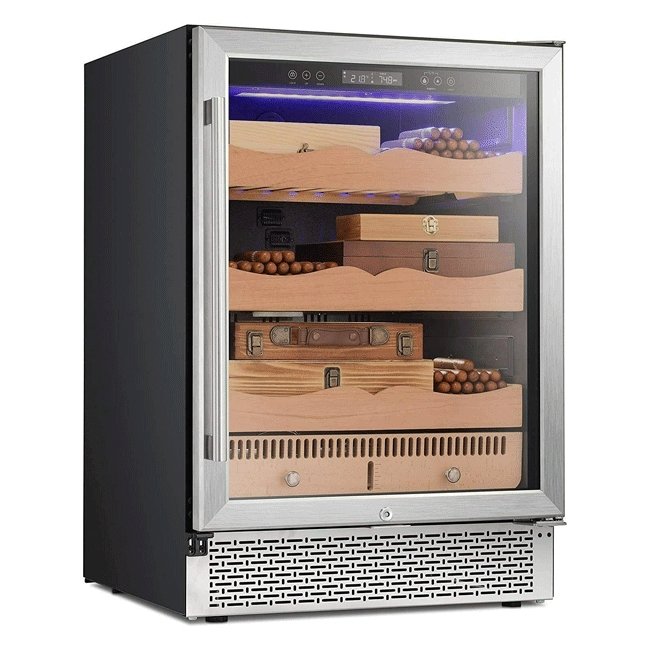 Large Intelligent Built-In Glass Door Electric Cigar Cooler Humidor Cabinet, 34"