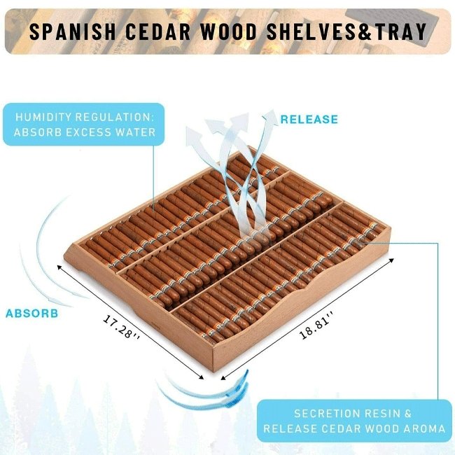 Large Intelligent Built-In Glass Door Electric Cigar Cooler Humidor Cabinet, 34"