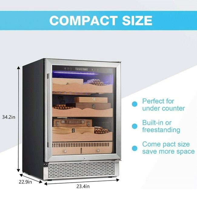 Large Intelligent Built-In Glass Door Electric Cigar Cooler Humidor Cabinet, 34"