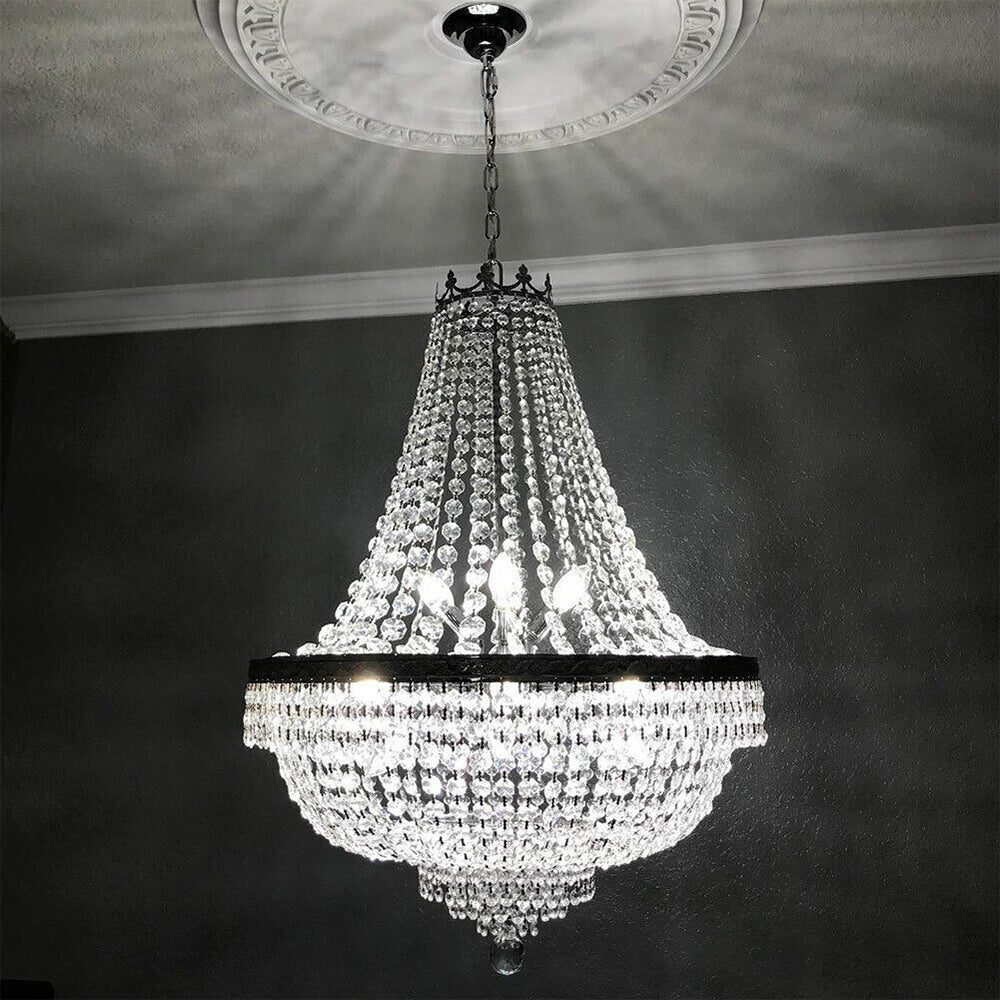 Large LED French Empire Crystal Chandelier Foyer Ceiling Light Lamp, 9 Lights
