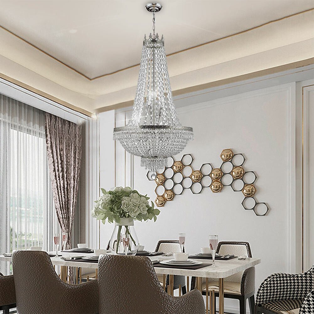 Large LED French Empire Crystal Chandelier Foyer Ceiling Light Lamp, 9 Lights