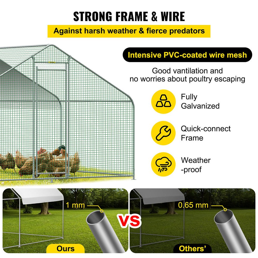 Large Metal Walk-In Backyard Chicken Coop Run Hen House Cage, (12.8 x 9.8 x 6.5)'
