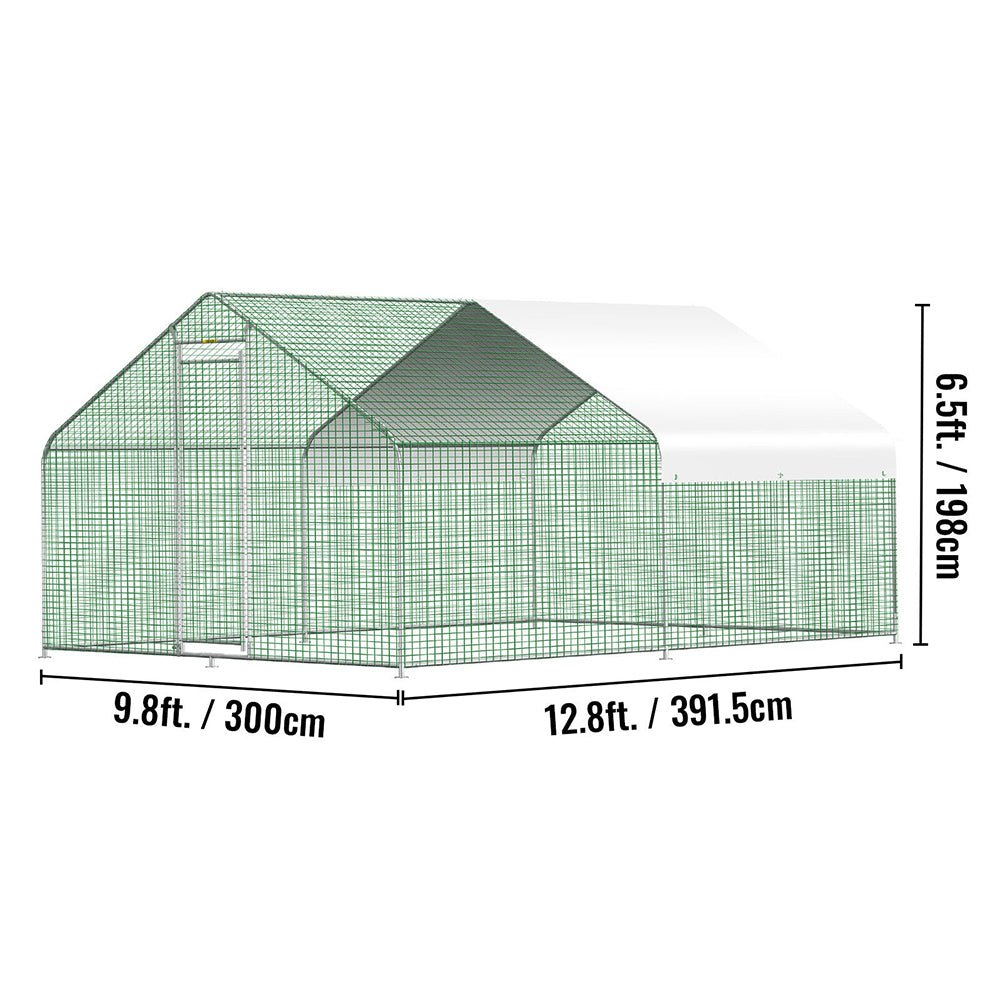 Large Metal Walk-In Backyard Chicken Coop Run Hen House Cage, (12.8 x 9.8 x 6.5)'