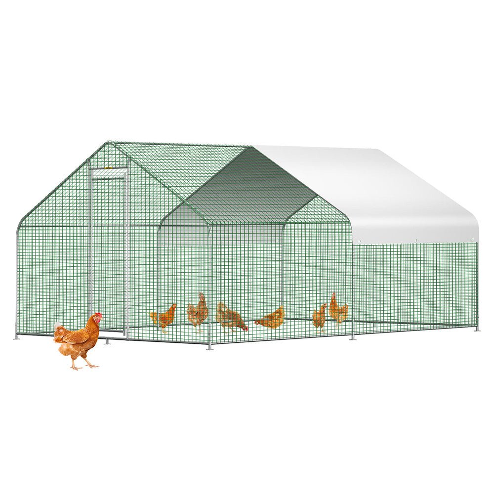 Large Metal Walk-In Backyard Chicken Coop Run Hen House Cage, (12.8 x 9.8 x 6.5)'