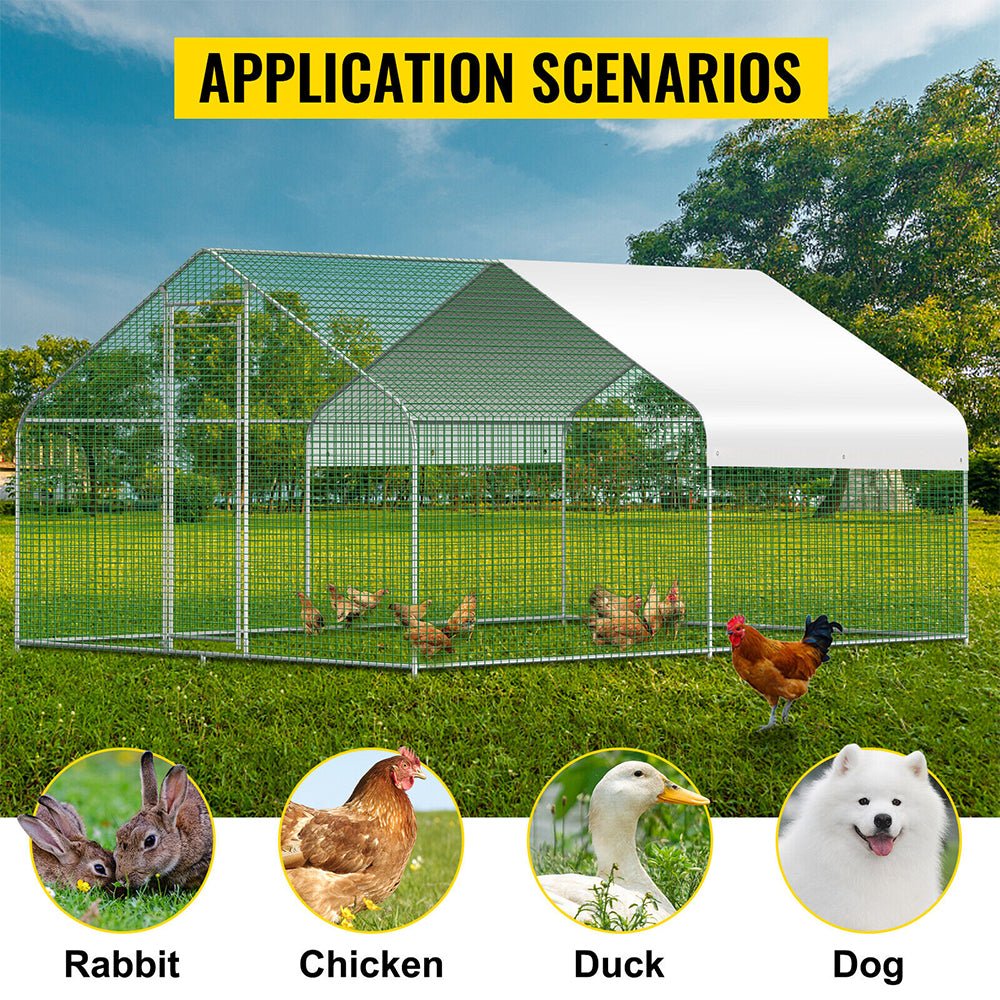 Large Metal Walk-In Backyard Chicken Coop Run Hen House Cage, (12.8 x 9.8 x 6.5)'