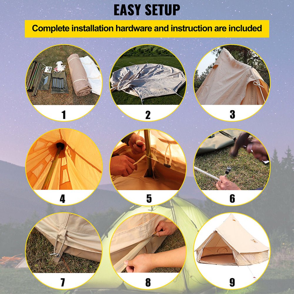 Large Outdoor Glamping Yurt Teepee Canvas Camping Bell Tent W/ Stove Jack, 20FT