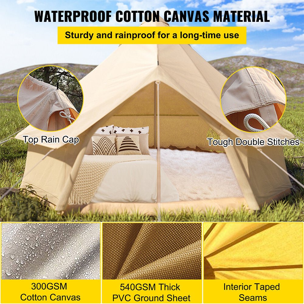 Large Outdoor Glamping Yurt Teepee Canvas Camping Bell Tent W/ Stove Jack, 20FT