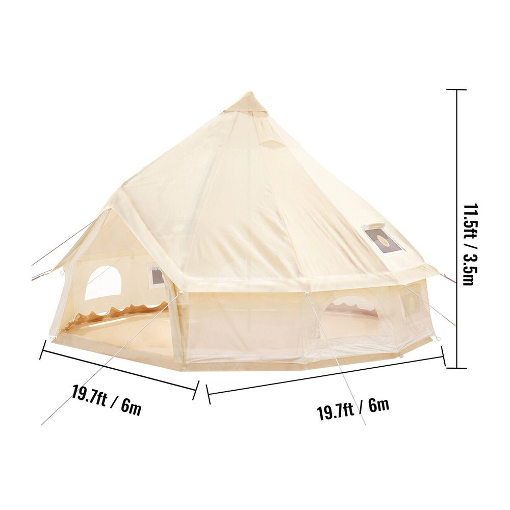 Large Outdoor Glamping Yurt Teepee Canvas Camping Bell Tent W/ Stove Jack, 20FT