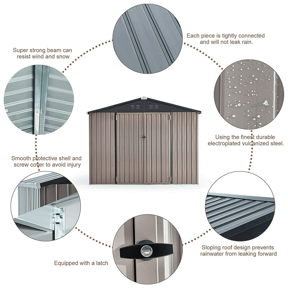 Large Outdoor Metal Hanover Storage Cabin House Shed, 6'x8'